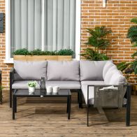 See more information about the Outsunny 4 Piece Metal Garden Furniture Set with Tempered Glass Coffee Table