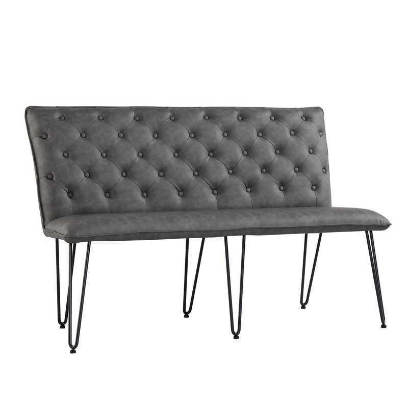 Urban Chesterfield Bench Metal & Faux Leather Grey