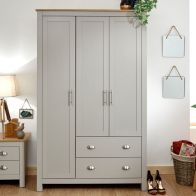 See more information about the Lancaster Tall Wardrobe Grey 3 Doors 1 Shelf 2 Drawers