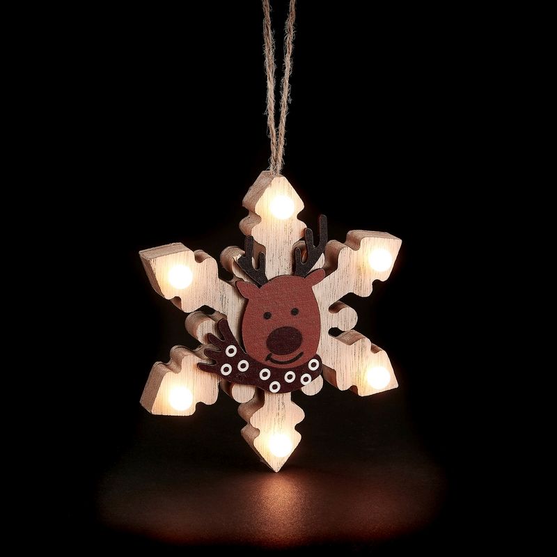 Reindeer Snowflake Christmas Decoration - 6 Warm White LEDs
