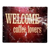 See more information about the Welcome Coffee Lovers Sign Metal Wall Mounted - 25cm
