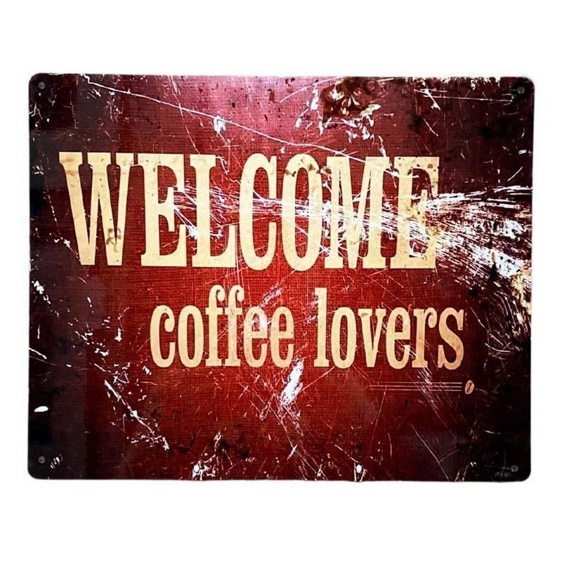 Welcome Coffee Lovers Sign Metal Wall Mounted - 25cm