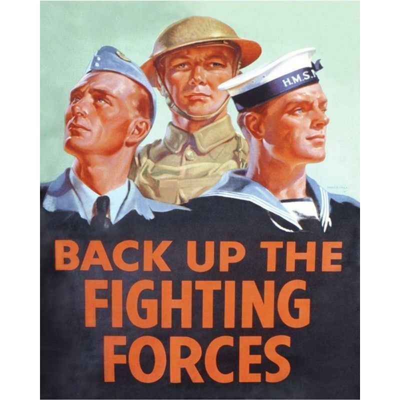 Vintage Back Up The Fighting Forces Sign Metal Wall Mounted - 40cm