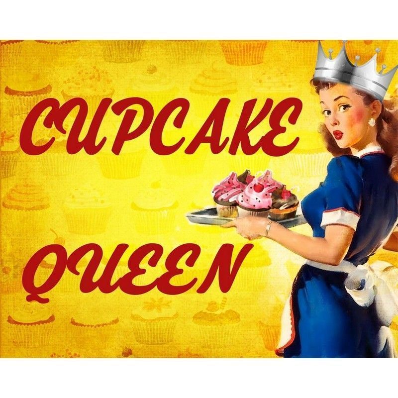 Vintage Cupcake Queen Sign Metal Wall Mounted - 42cm