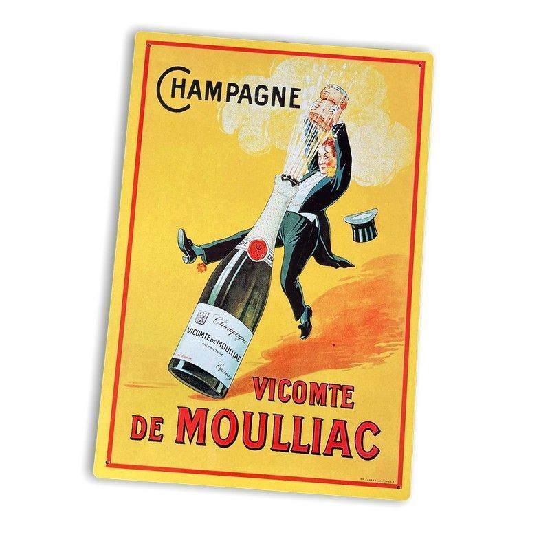 Vintage Champagne Vicomte De Moulliac Sign Metal Wall Mounted - 42cm