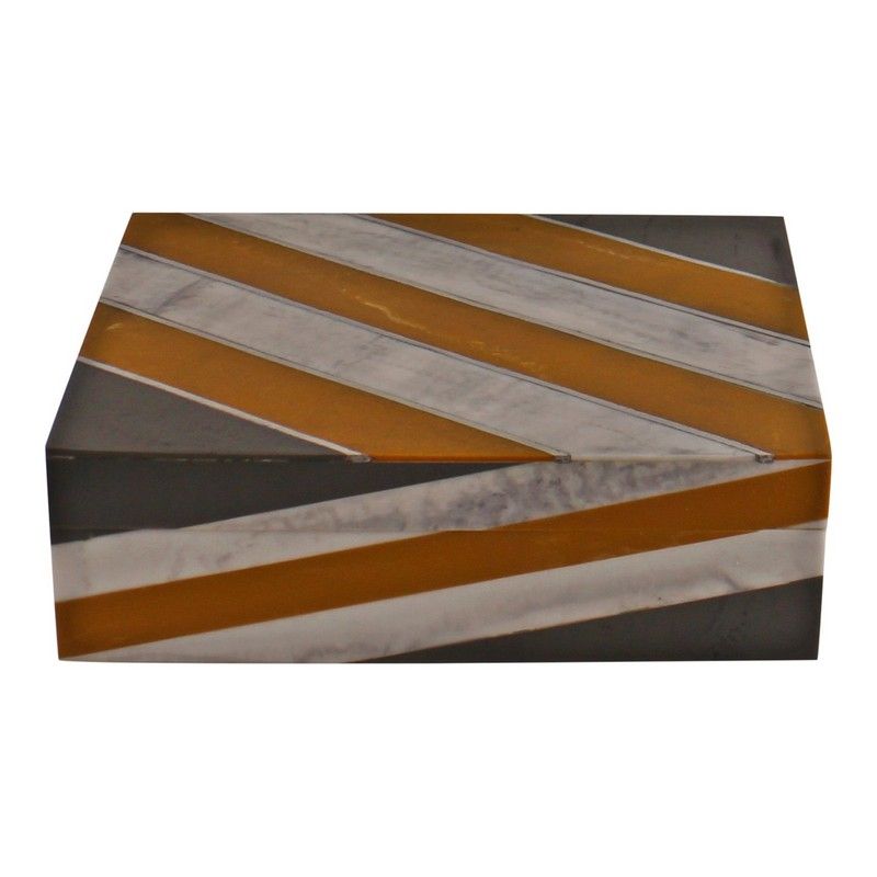 Wood & Resin Jewellery Box Striped 20.5cm - Brown & White
