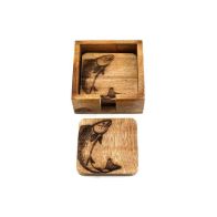 See more information about the 4x Fish Coaster Wood with Engraved Pattern - 10cm