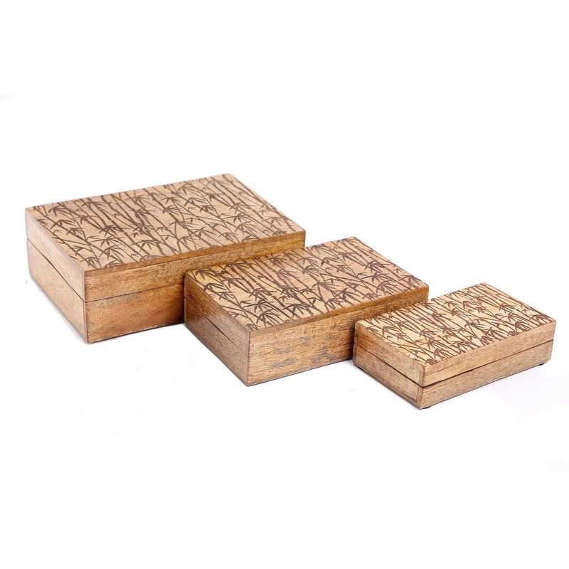3 x Bamboo Jewellery Boxes Folding Lid - Natural