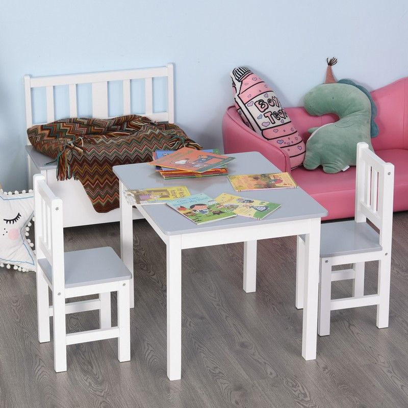 Homcom Kids Three-Piece Table and Chairs Set  Grey & White