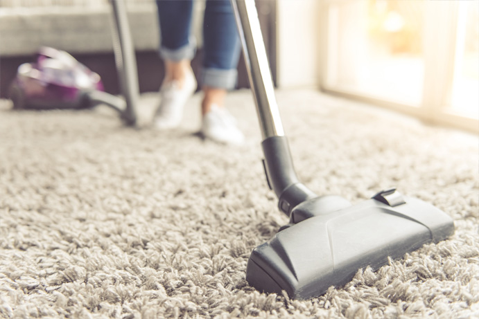 Up close of a vaccuum cleaner on a thick pile rug