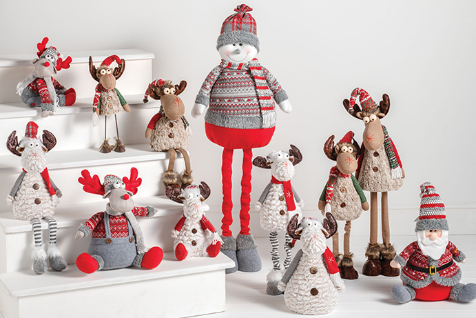 A collection of reindeer and snowman themed festive standing characters