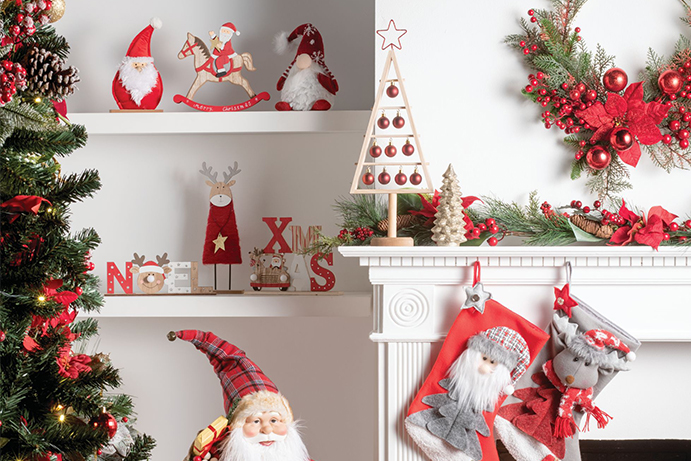 Collection of red Santa Claus themed Christmas decorations