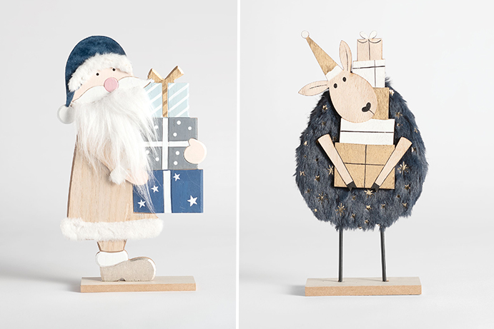 Santa and sheep wooden decorations