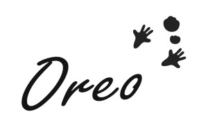 Signature of the name Oreo with little hamster footprints