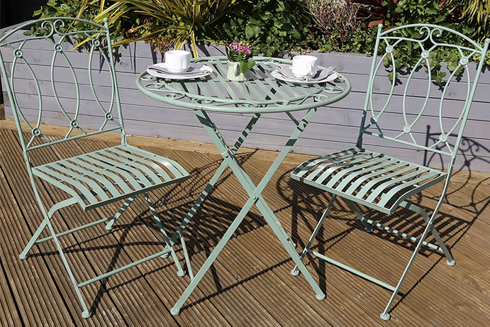 Classic wrought iron fold out bistro set