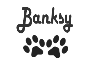 Signature saying "Banksy" with two cat paw prints underneath