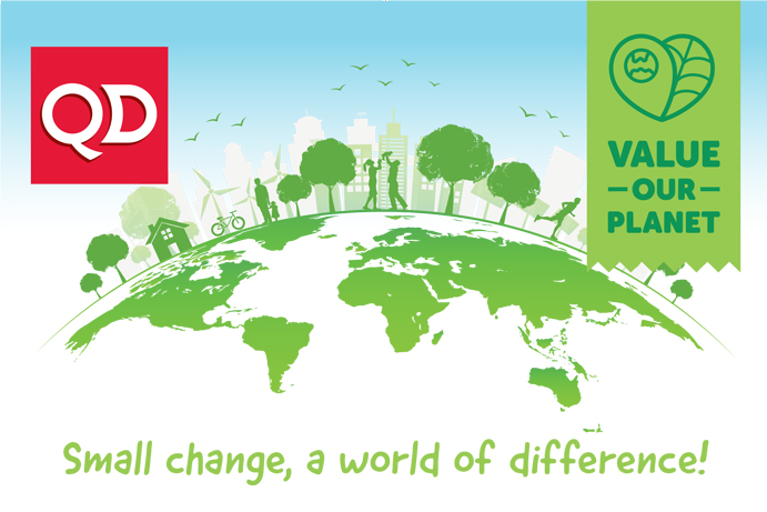 Value our planet at QD - image of a globe with trees and flying birds