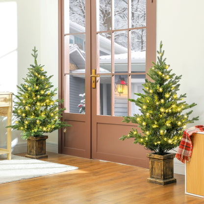 2x 4ft Potted Christmas Tree Artificial - with LED Lights Warm White 864 Tips