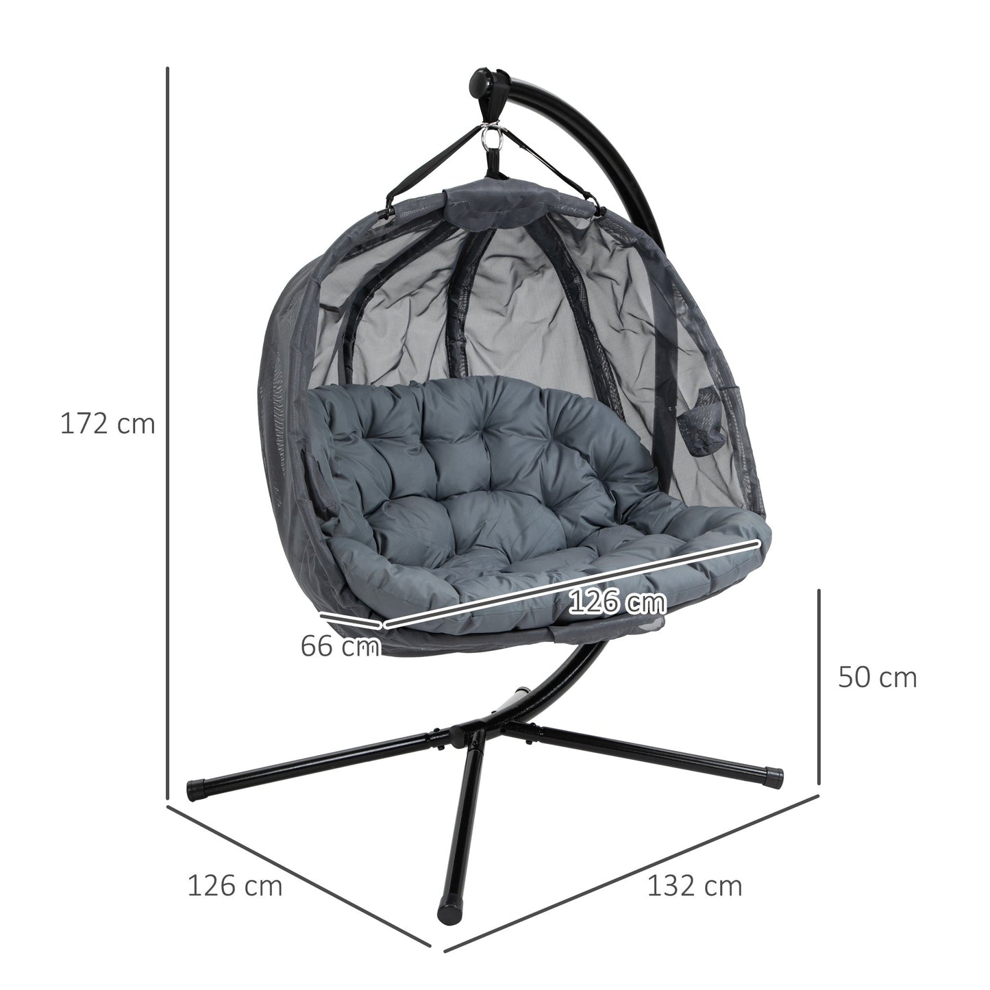 Double Hanging Egg Chair 2 Seaters Texteline Swing Hammock Chair with Stand