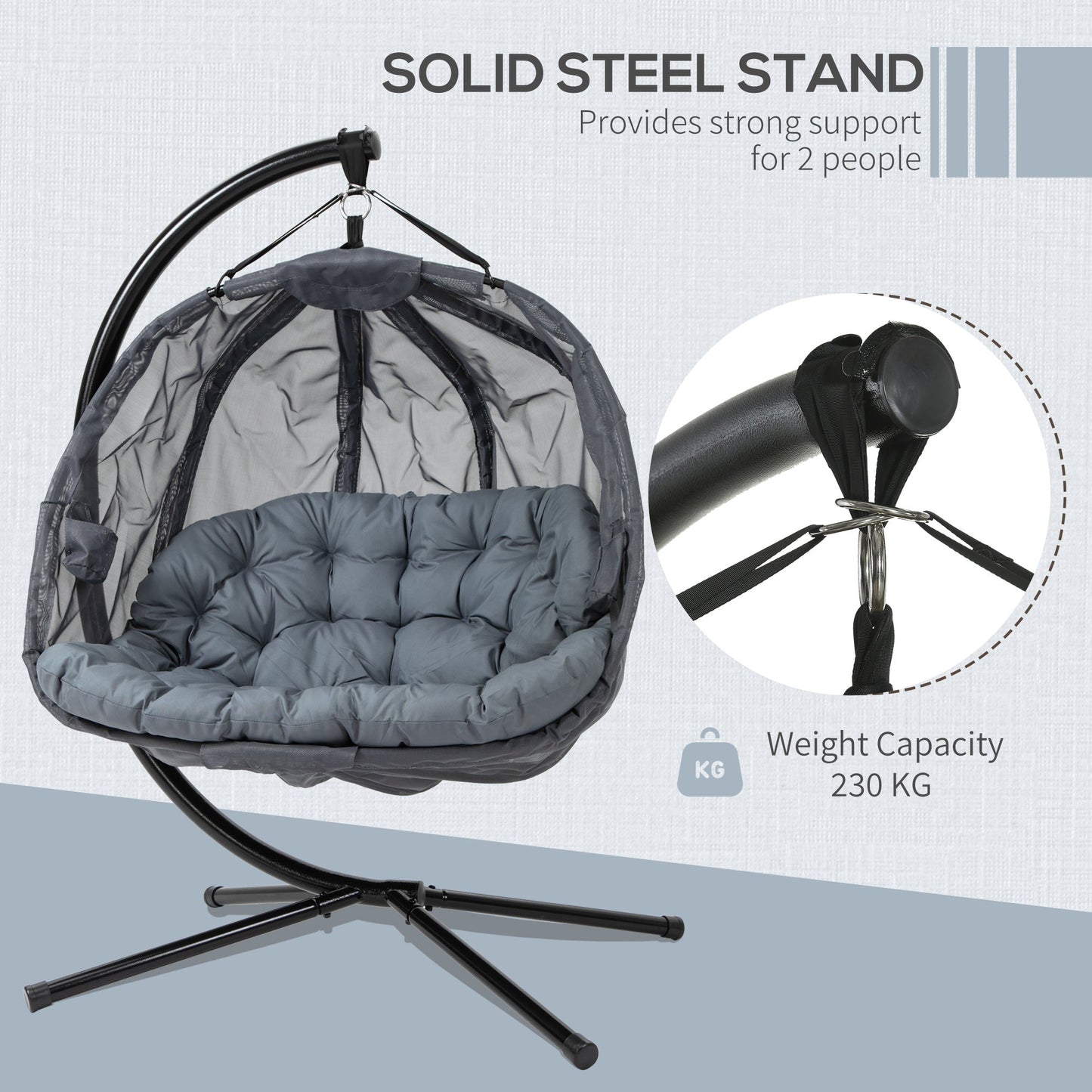 Double Hanging Egg Chair 2 Seaters Texteline Swing Hammock Chair with Stand