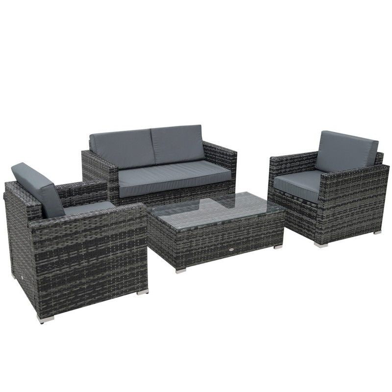 Outsunny 4 Pieces Wicker Steel Rattan Sofa Set Garden Chair Seat Furniture Patio Grey Primary Image