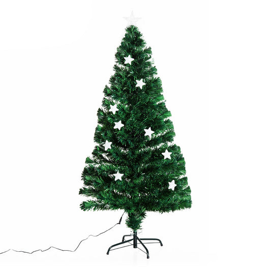 Homcom 5FT Prelit Artificial Christmas Tree Fibre Optic Star LED Light Holiday Home Xmas Decoration with LED Light Primary Image