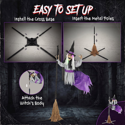 Animated Flying Witch Halloween Decoration - 200cm