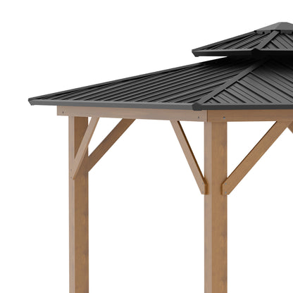 3.5 x 3.5m Outdoor Hardtop Gazebo Canopy with Two-tier Metal Roof and Solid Wood Frame Outdoor Patio Shelter for Patio
