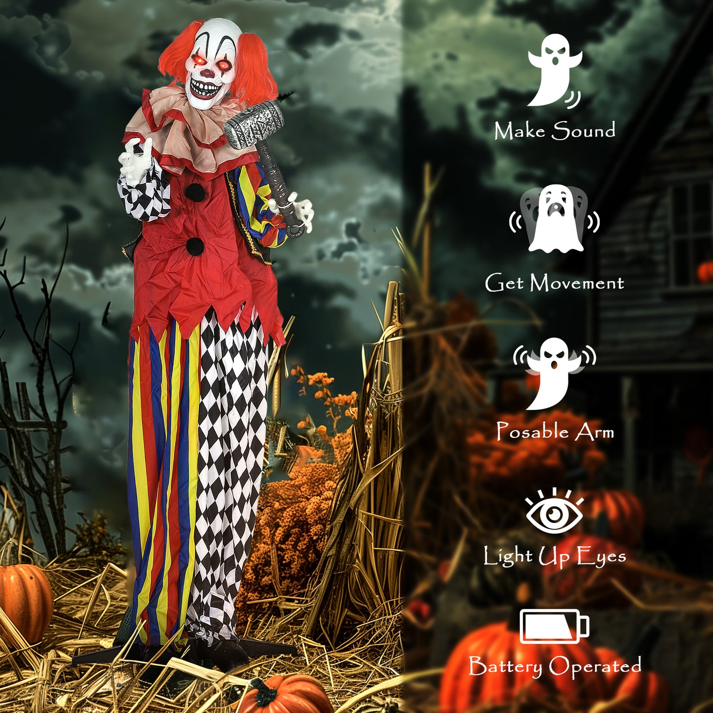 Animated Clown Halloween Decoration - 173cm