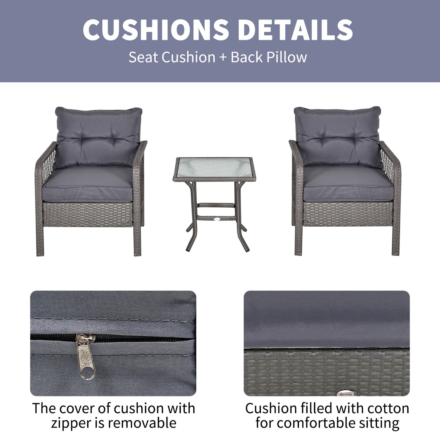 Outsunny 3 Pieces Patio PE Rattan Bistro Set