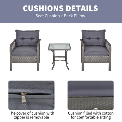 Outsunny 3 Pieces Patio PE Rattan Bistro Set