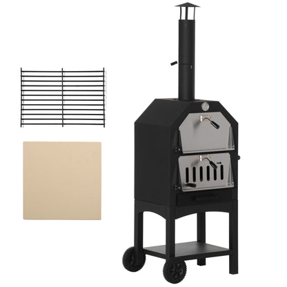 Outdoor Garden Pizza Oven Charcoal BBQ Grill 3-Tier Freestanding w/ Chimney