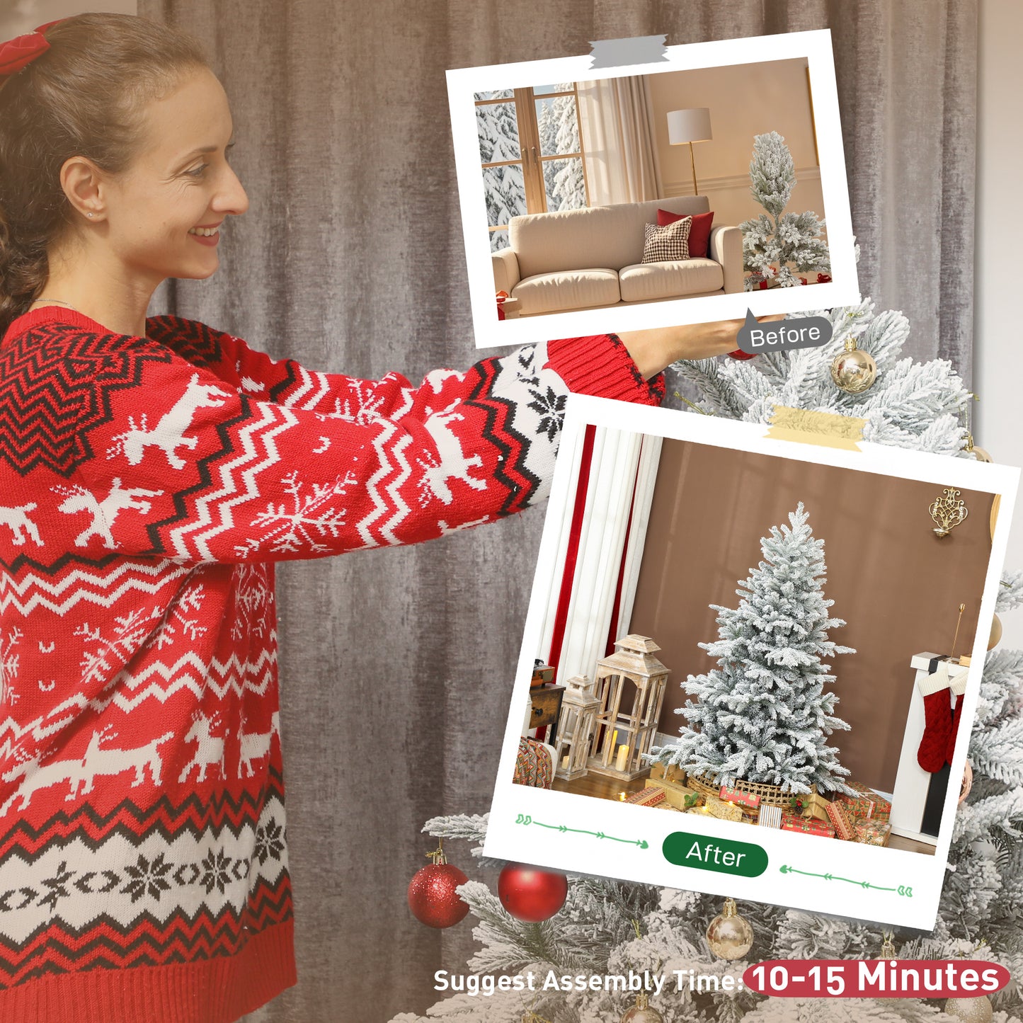 5ft Christmas Tree Artificial - White Frosted Green  936 Tips