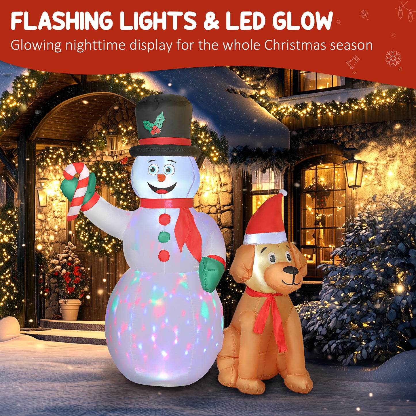 Snowman And Dog Inflatable Christmas Decoration - 183cm