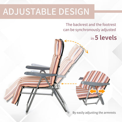 Set of 2 Garden Sun Lounger Outdoor Reclining Seat Cushioned Seat Foldable Adjustable Recliner Orange and White