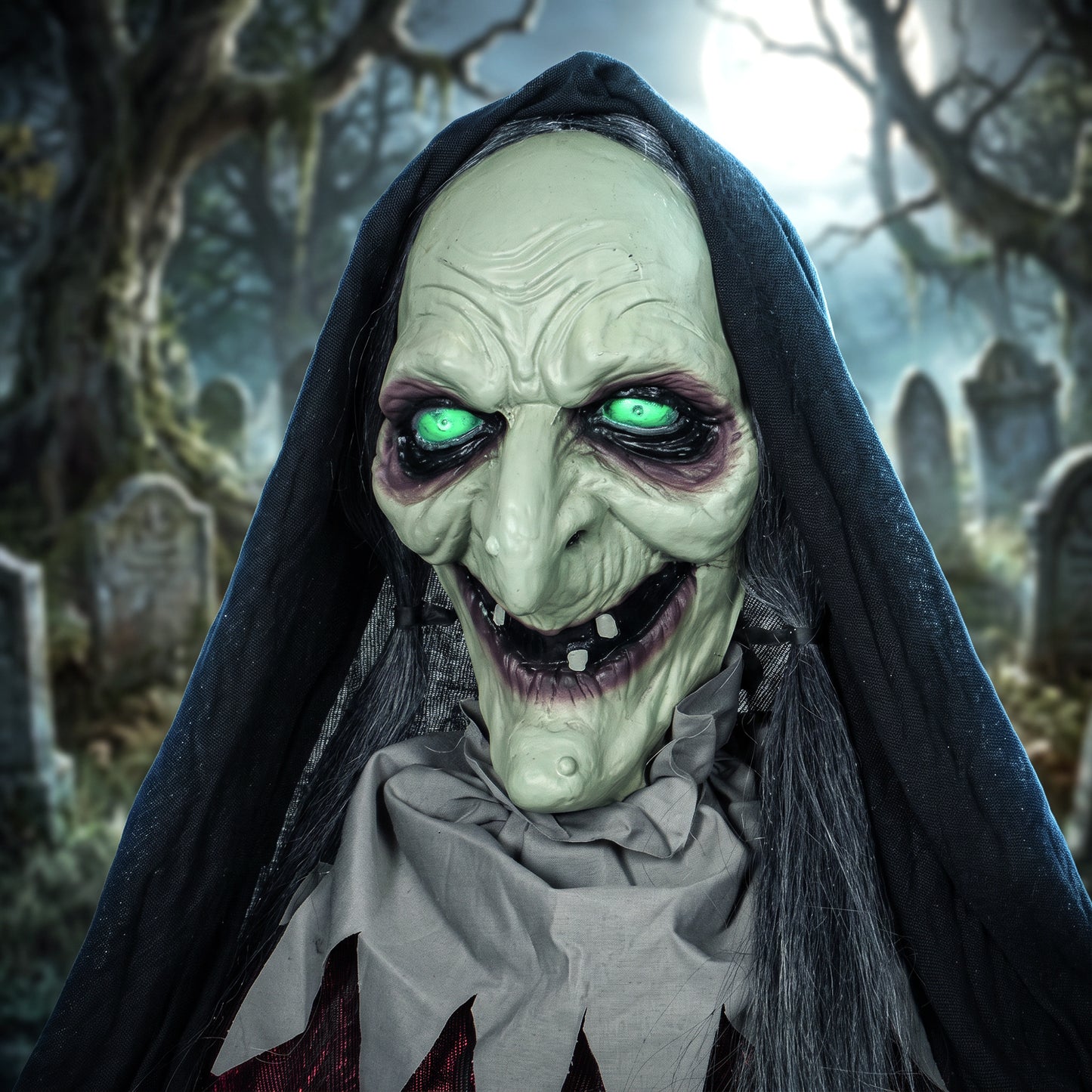 Animated Witch And Ghost Halloween Decoration - 180cm