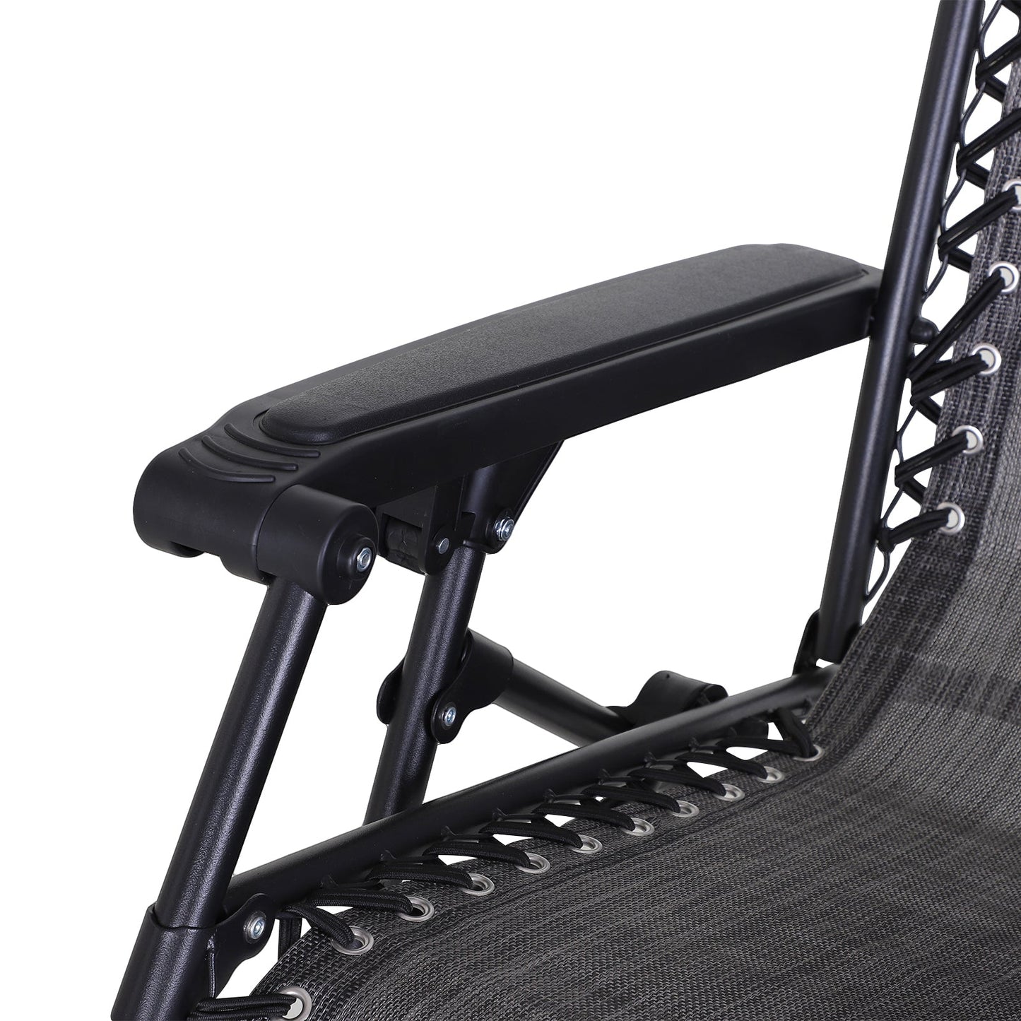 Zero Gravity Garden Deck Folding Chair Texteline Patio Sun Adjustable Lounger Reclining Seat with Cup Holder & Canopy Shade - Grey