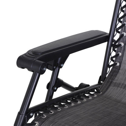 Zero Gravity Garden Deck Folding Chair Texteline Patio Sun Adjustable Lounger Reclining Seat with Cup Holder & Canopy Shade - Grey