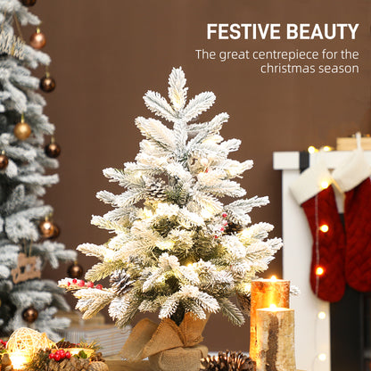 2ft Berries & Pinecones Christmas Tree Artificial - White Frosted Green with LED Lights Warm White 182 Tips