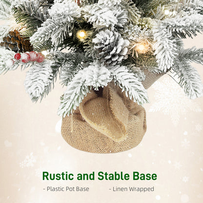 2ft Berries & Pinecones Christmas Tree Artificial - White Frosted Green with LED Lights Warm White 182 Tips