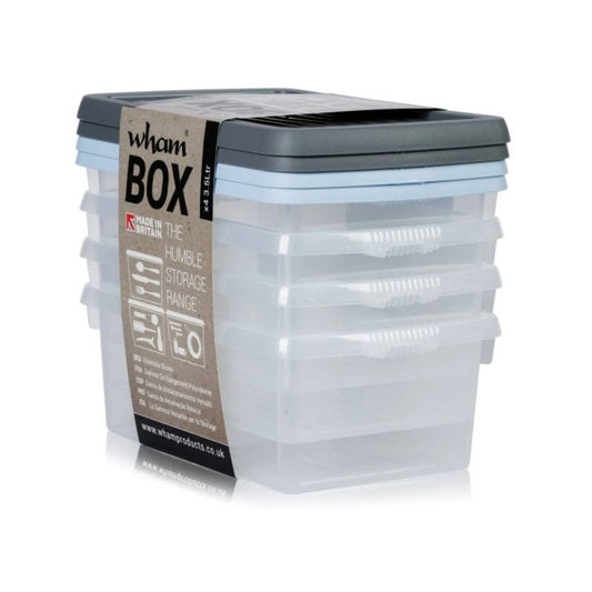 4 x Plastic Storage Boxes 3.5 Litres - Clear by Wham