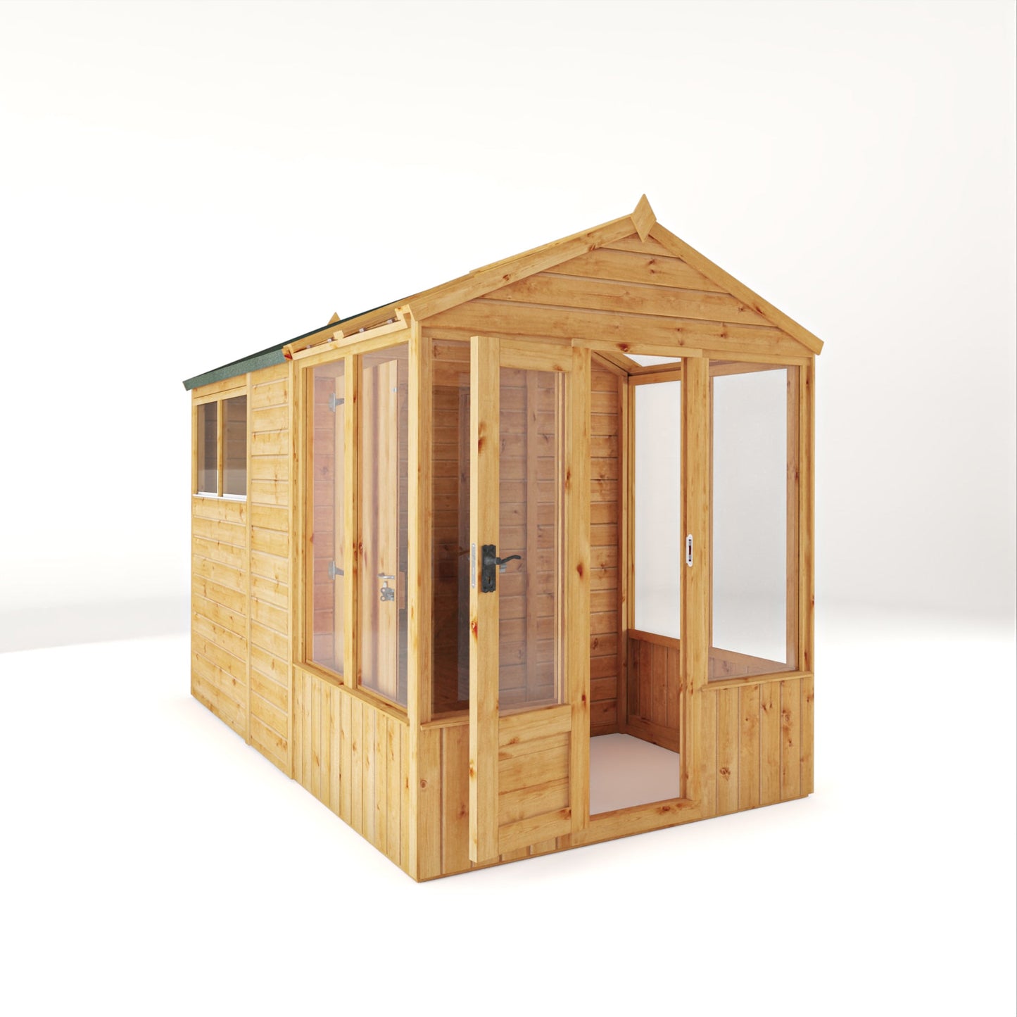 Mercia Woodsman 10' 4" x 6' 3" Apex Combi Greenhouse Shed - Premium Dip Treated Shiplap- Styrene Windows