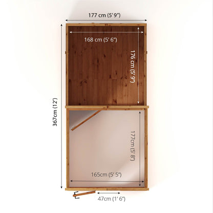 Mercia Woodsman 12' 3" x 6' 3" Apex Combi Greenhouse Shed - Premium Dip Treated Shiplap- Styrene Windows