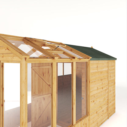 Mercia Woodsman 12' 3" x 6' 3" Apex Combi Greenhouse Shed - Premium Dip Treated Shiplap- Styrene Windows