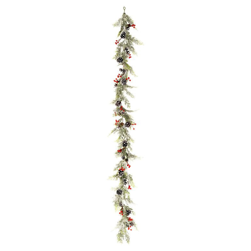 Pinecones & Berries Garland Christmas Decoration Green with Frosted Pattern - 150cm Primary Image