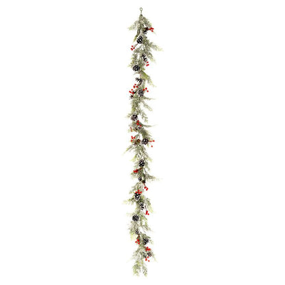 Pinecones & Berries Garland Christmas Decoration Green with Frosted Pattern - 150cm Primary Image