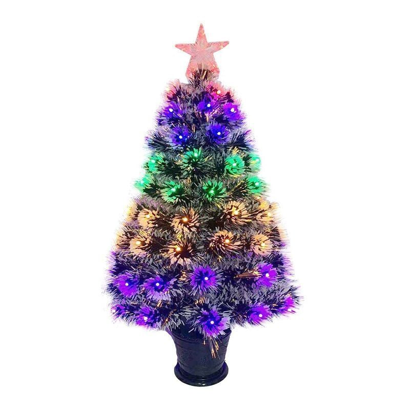 3ft Fibre Optic Christmas Tree Artificial - White Frosted Green with LED Lights Multicoloured Primary Image