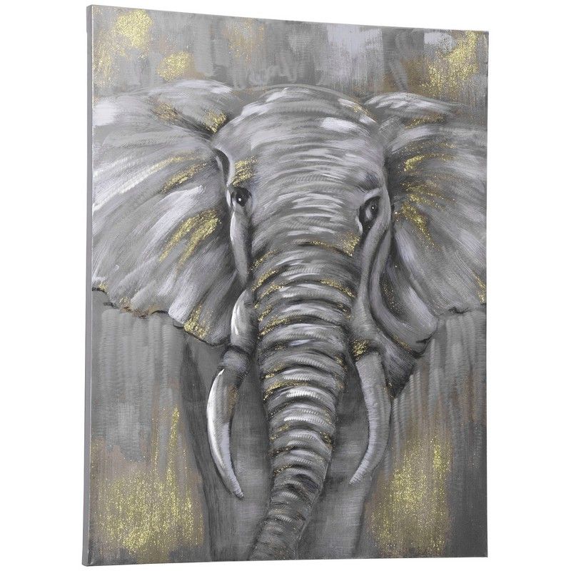 Hand Painted Metal Canvas Wall Art African Elephant