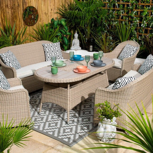 Arles Rattan Garden Patio Dining Set by Croft - 6 Seats Light Grey