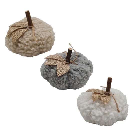 Pumpkin Halloween Decoration Brown Beige or White with Knit Pattern - 10cm